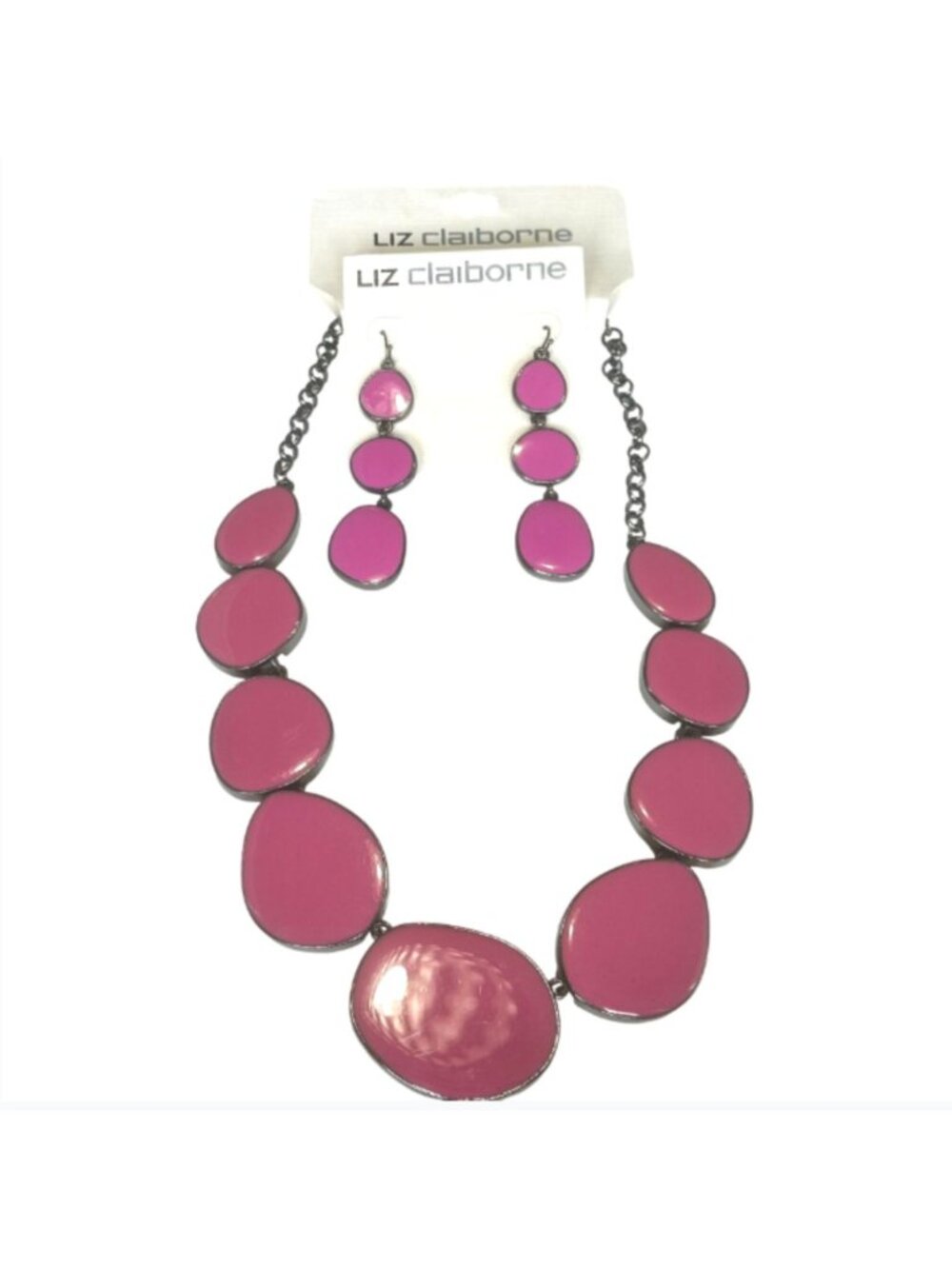 Liz Claiborne Pink Enamel Necklace & Earrings Set Gold-Tone Jewelry Set NWT